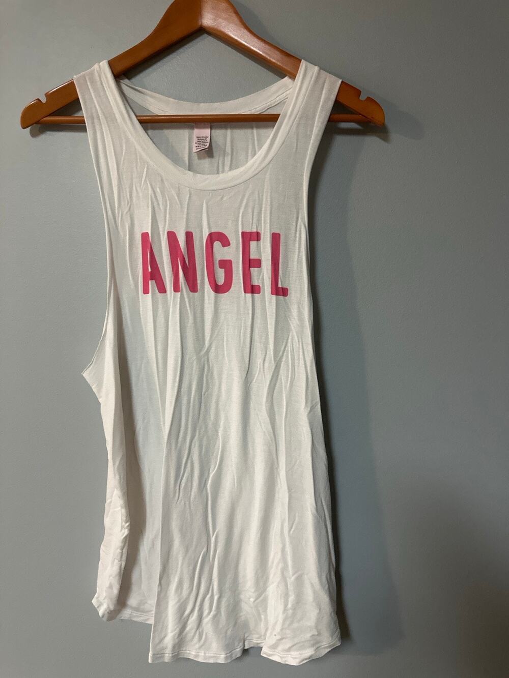 Victoria’s Secret PINK Angel Graphic Tank Top White Sleeveless Racerback Size M